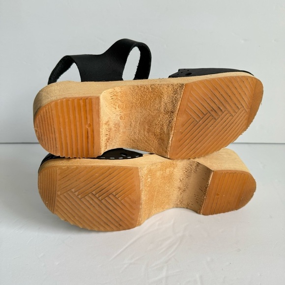 Skola Kajsa Clogs Mary Jane Sandals Black Leather Wood Sole Shoes Womens 36 6 - Picture 10 of 12